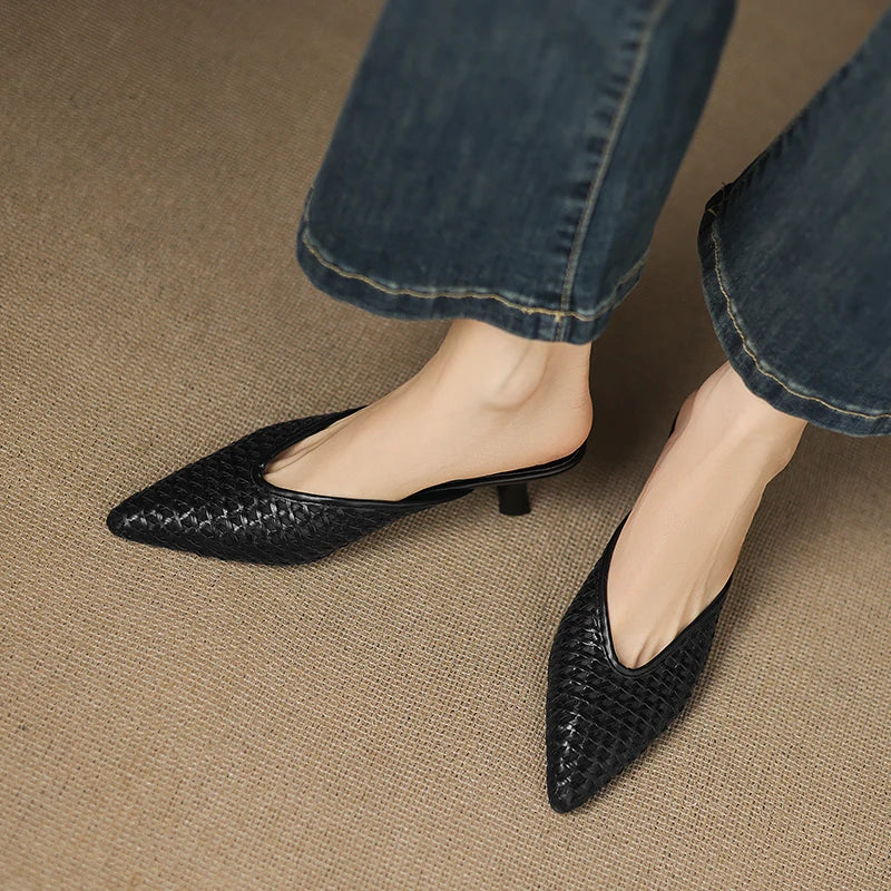 Iva | Woven Pointed-Toe Mule Heels