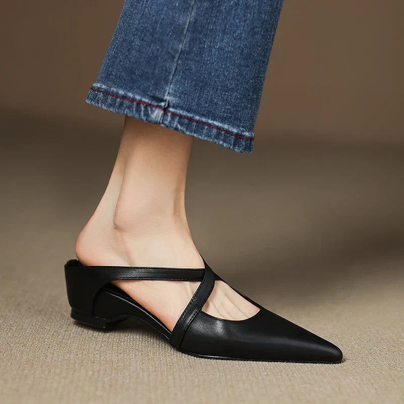 Geia | Cross-Strap Leather Mules