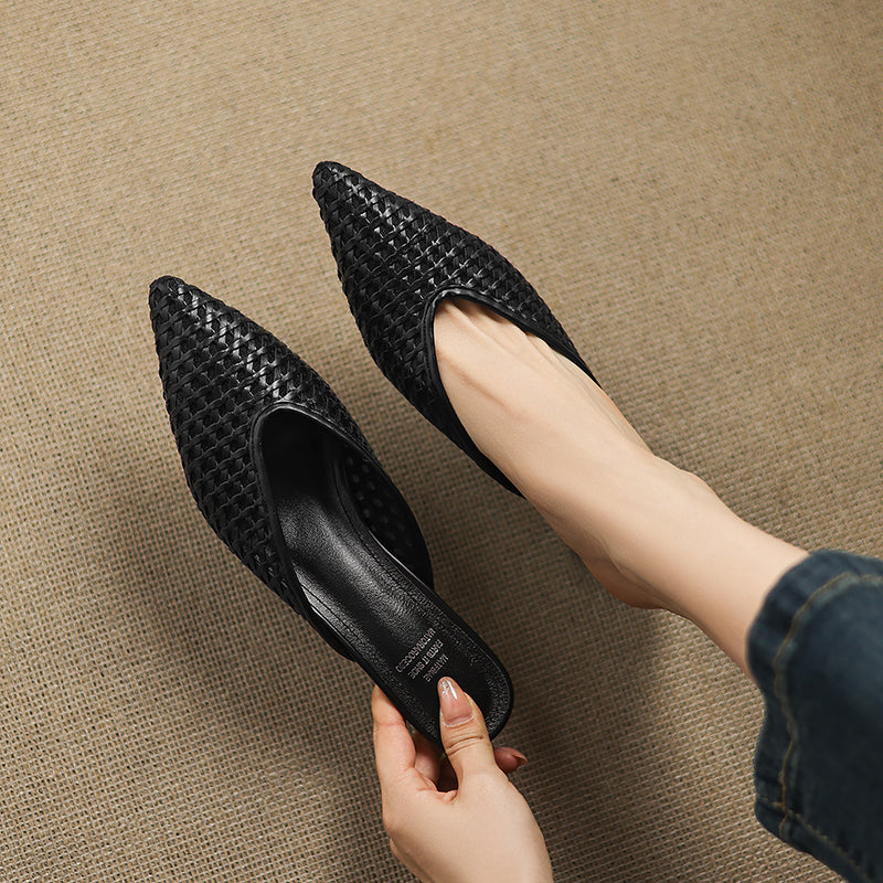 Iva | Woven Pointed-Toe Mule Heels
