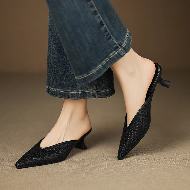 Iva | Woven Pointed-Toe Mule Heels