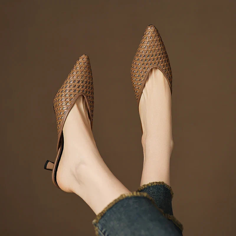 Iva | Woven Pointed-Toe Mule Heels