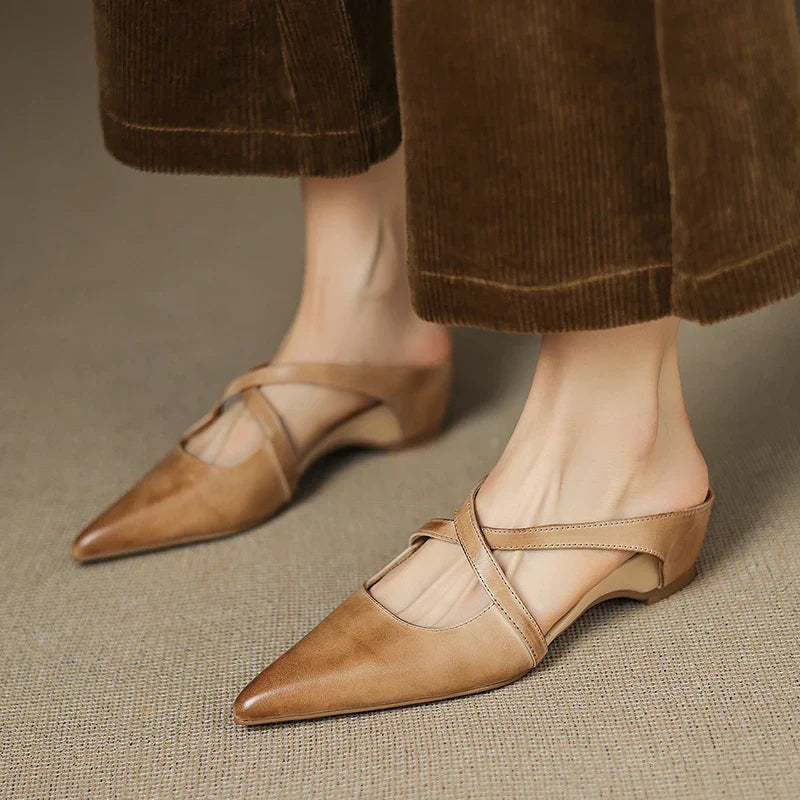 Geia | Cross-Strap Leather Mules
