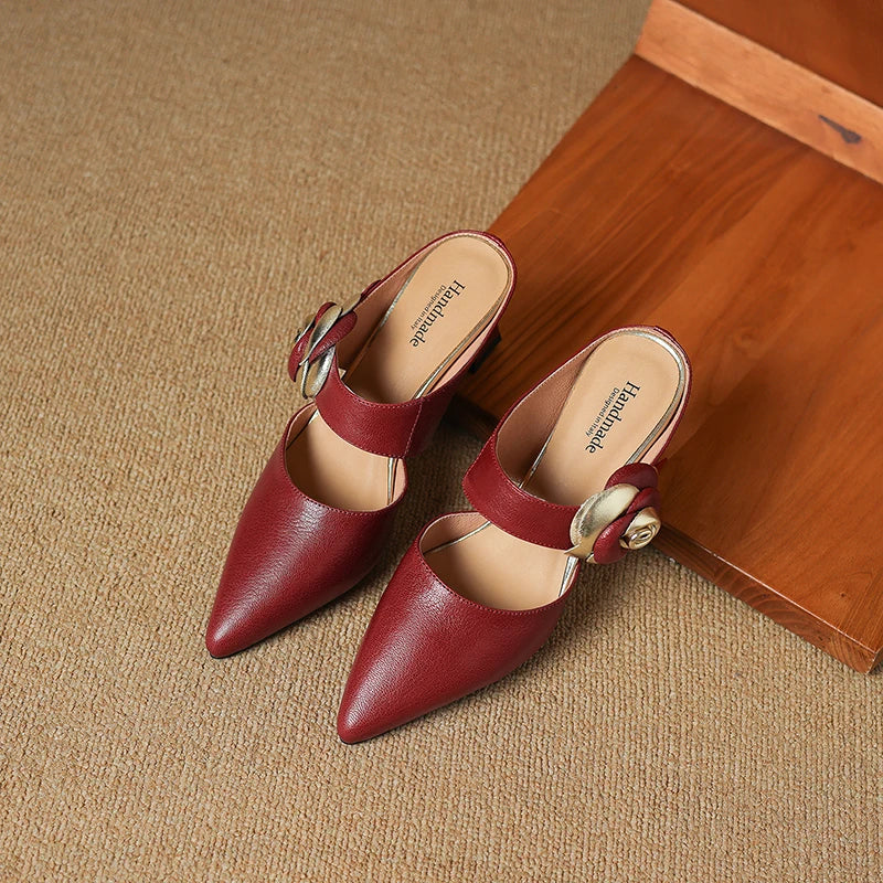 Thalia | Rose Accent Pointed-Toe Mules