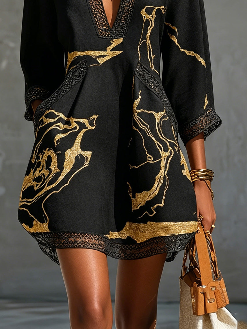 Lou | Printed V-Neck Shift Dress