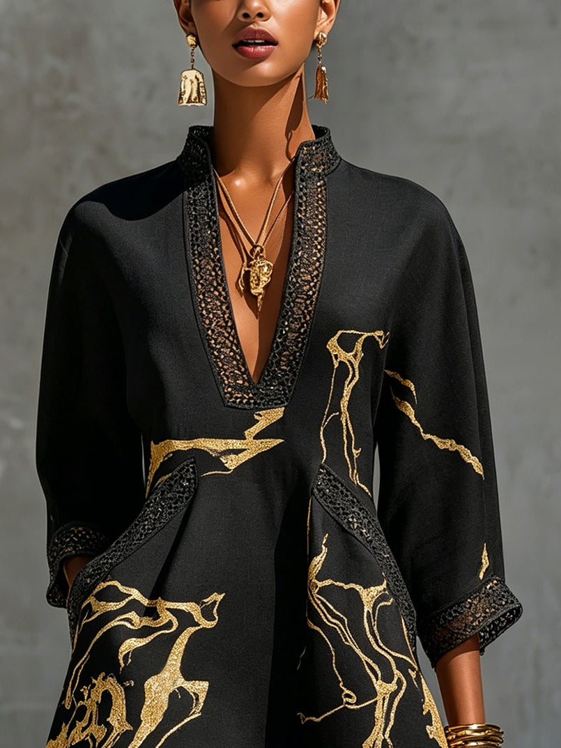 Lou | Printed V-Neck Shift Dress
