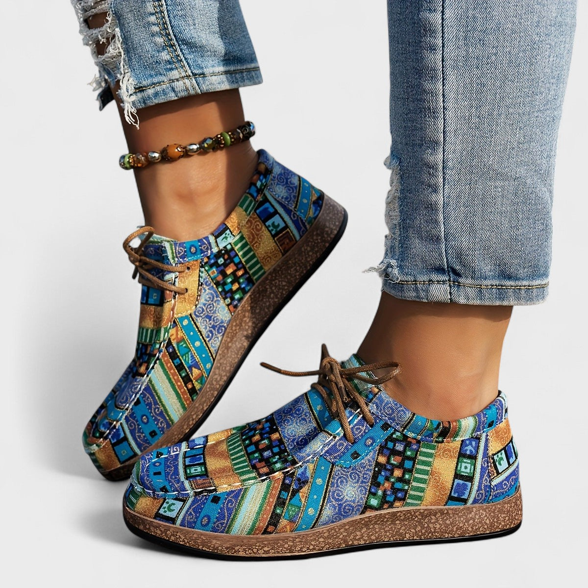 Kianna | Patterned Lace-Up Sneakers