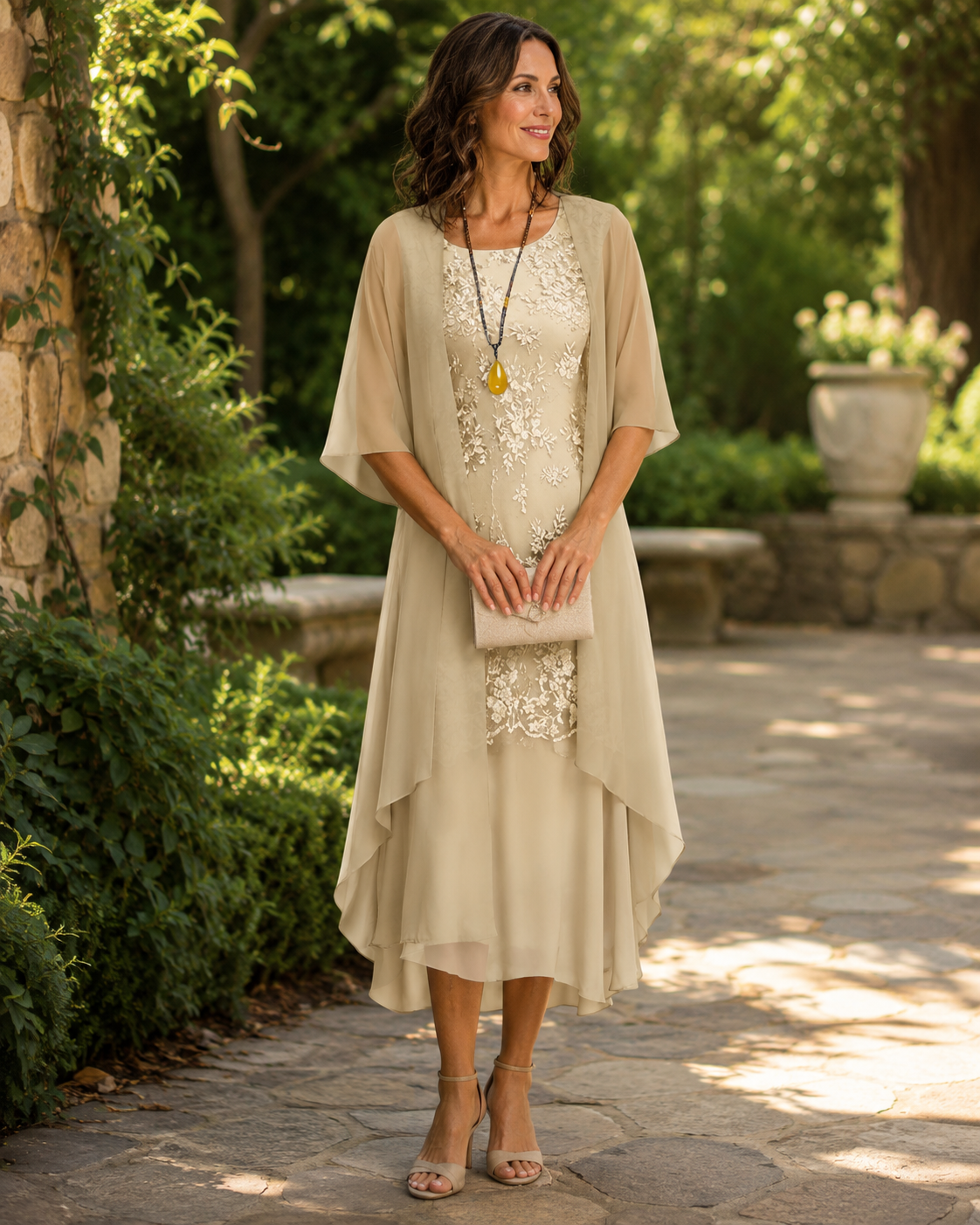 Irah | Layered Embroidered Midi Dress