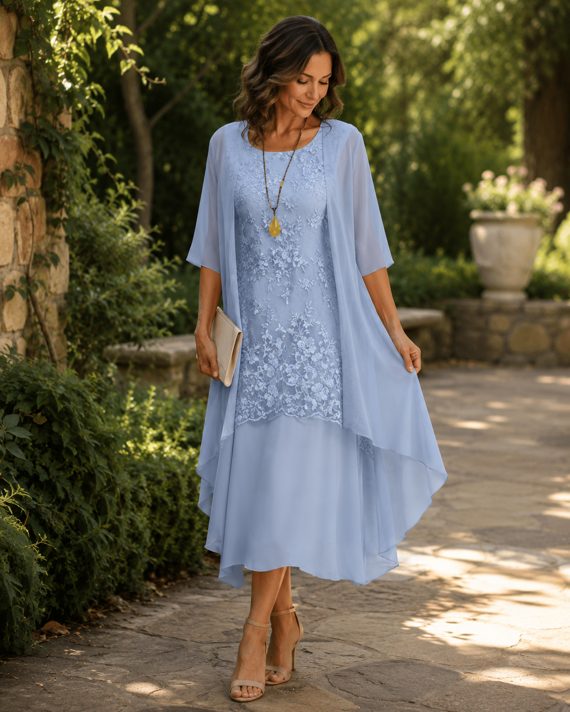 Irah | Layered Embroidered Midi Dress