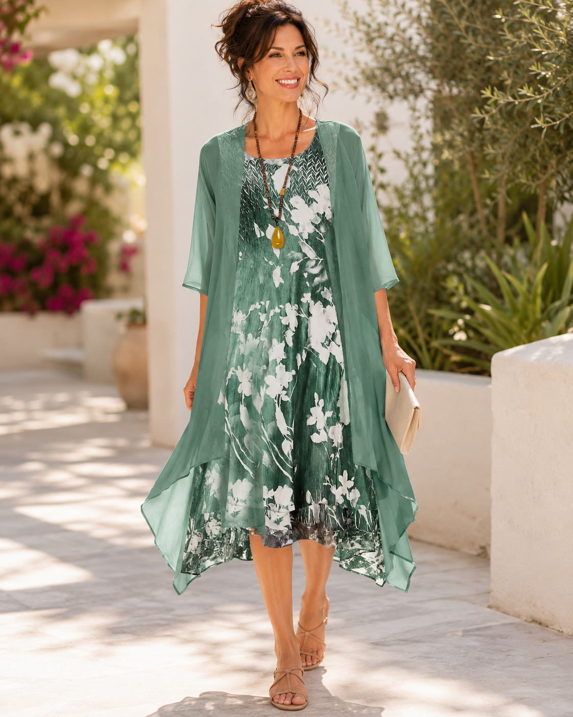 Angelou | Floral Two-Layer Midi Dress