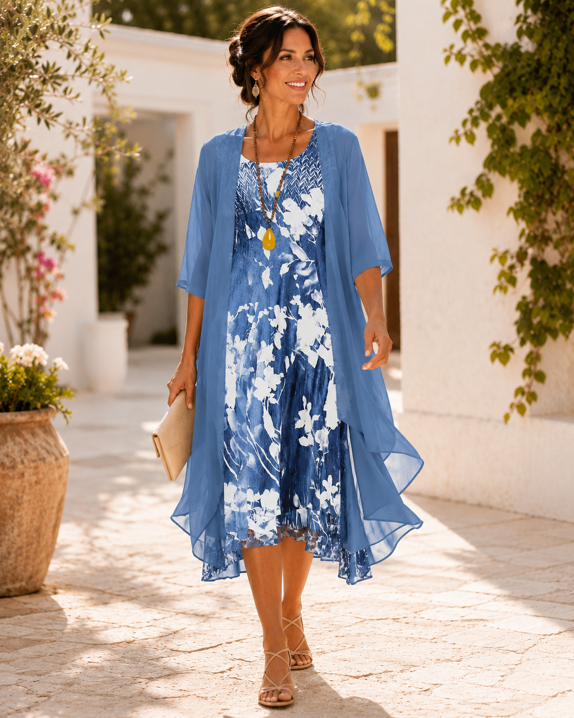 Angelou | Floral Two-Layer Midi Dress