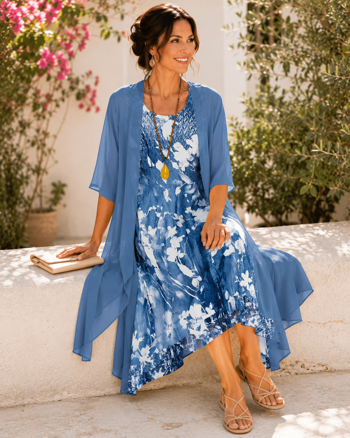 Angelou | Floral Two-Layer Midi Dress