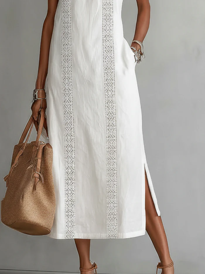 Celine | Sleeveless Lace Detail Midi Dress
