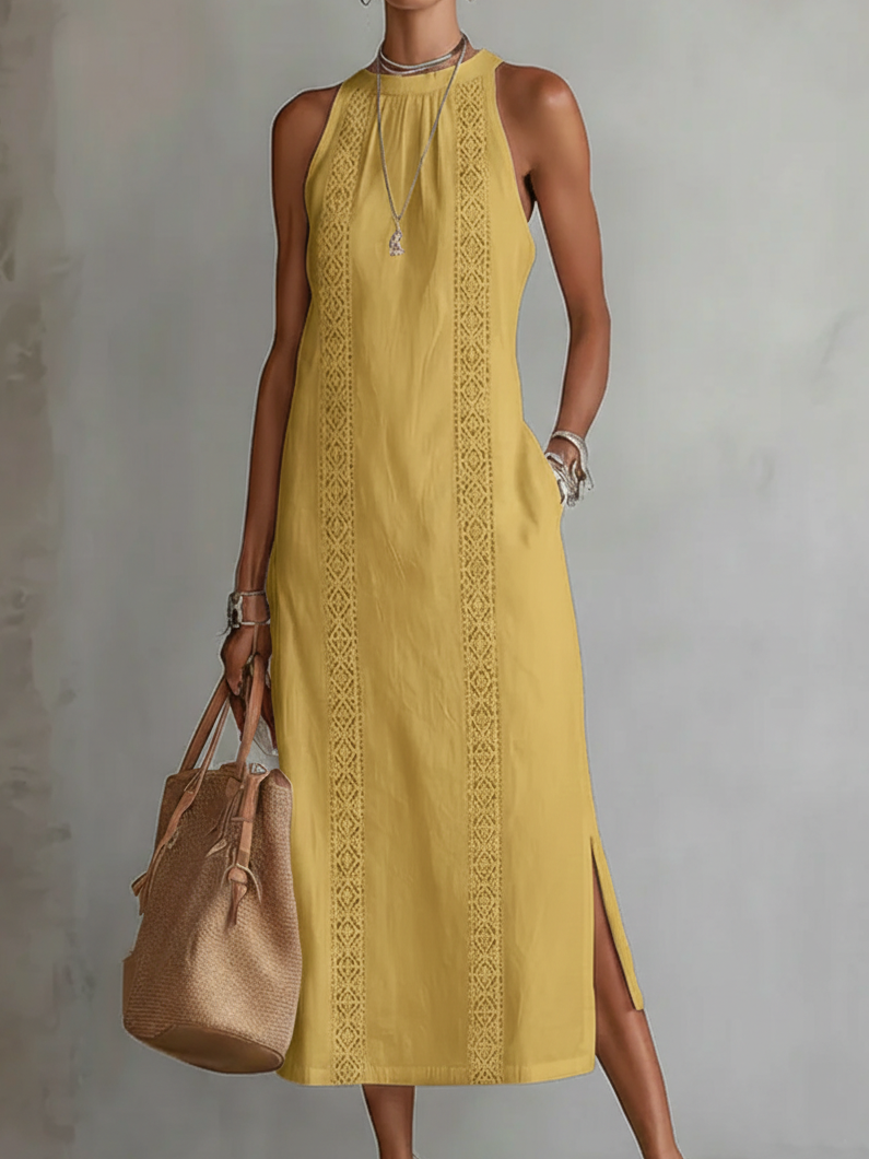 Celine | Sleeveless Lace Detail Midi Dress